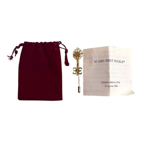 Gold Key Style Brooch Scarf Pin For Chains Braid Belt Ribbon By Vivienne Company - Picture 1 of 5